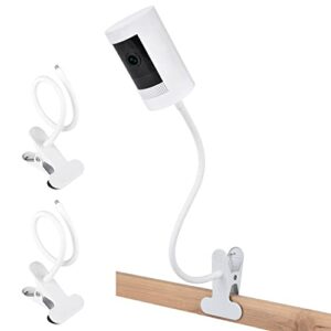2pack clamp mount for ring stick up cam & ring indoor cam, flexible gooseneck mounting bracket to attach your camera anywhere with no tools – white