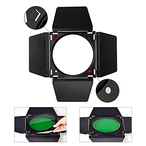 Godox Barn Door & Honeycomb Grid &4 Color Gel Filters Compatible for Standard Reflectors Accessories kit