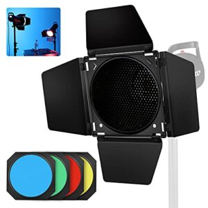 Godox Barn Door & Honeycomb Grid &4 Color Gel Filters Compatible for Standard Reflectors Accessories kit