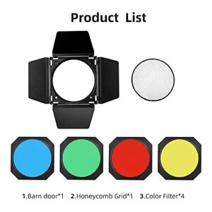 Godox Barn Door & Honeycomb Grid &4 Color Gel Filters Compatible for Standard Reflectors Accessories kit