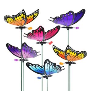 exhart garden stake, set of 6 butterfly garden stakes, windywing outdoor garden decor and yard art, 6 x 4.5 x 16 inch