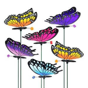 Exhart Garden Stake, Set of 6 Butterfly Garden Stakes, WindyWing Outdoor Garden Decor and Yard Art, 6 x 4.5 x 16 Inch