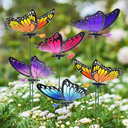 Exhart Garden Stake, Set of 6 Butterfly Garden Stakes, WindyWing Outdoor Garden Decor and Yard Art, 6 x 4.5 x 16 Inch