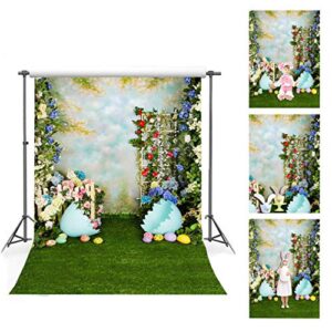 5x7ft Spring Easter Backdrops for Photography Rabbit Colorful Eggs Flower Wooden Wall Grass Backdrop Baby Shower Photo Background Kids Newborn Birthday Party Banner Decorations Studio Booth Props