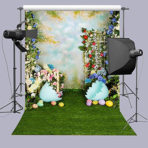 5x7ft Spring Easter Backdrops for Photography Rabbit Colorful Eggs Flower Wooden Wall Grass Backdrop Baby Shower Photo Background Kids Newborn Birthday Party Banner Decorations Studio Booth Props