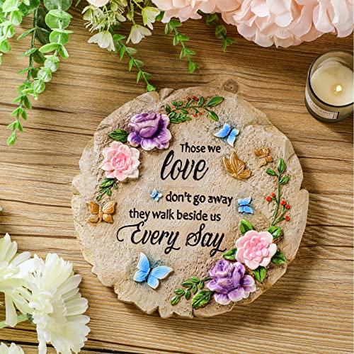 Memories Garden Stepping Stone Plaque Resin Sympathy Bereavement Gifts Beautiful Butterfly Flowers Memorial Stones Outdoor Memorial Plaque Garden Decor for Loss of Loved One Remembrance Gifts