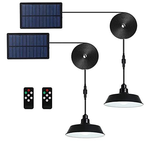 SyouHome Solar Hanging Lights Outdoor Waterproof Solar Shed Lights with Remote Control, 4 Lighting Modes Solar Pendant Lamp for Home Indoor Garden Yard Barn Gazebo, Available Daytime (2 Pack)