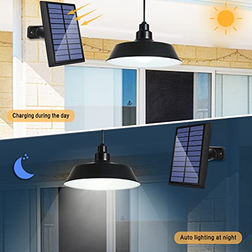 SyouHome Solar Hanging Lights Outdoor Waterproof Solar Shed Lights with Remote Control, 4 Lighting Modes Solar Pendant Lamp for Home Indoor Garden Yard Barn Gazebo, Available Daytime (2 Pack)