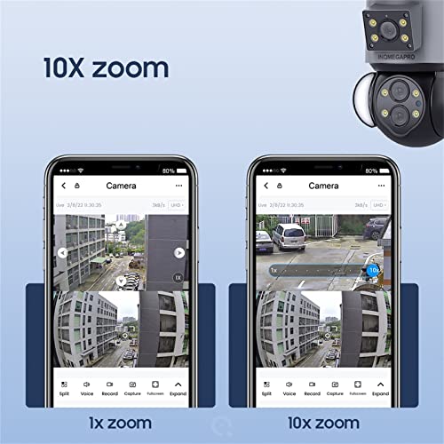 INQMEGAPRO 4MP Security Camera Outdoor, 10X Optical Zoom,Dual-Lens Outdoor Camera,360 Degree Pan/Tilt/Zoom Security Camera System with Motion Tracking, Two-Way Talk,Siren Alarm, Color Night Vision