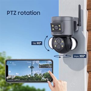 INQMEGAPRO 4MP Security Camera Outdoor, 10X Optical Zoom,Dual-Lens Outdoor Camera,360 Degree Pan/Tilt/Zoom Security Camera System with Motion Tracking, Two-Way Talk,Siren Alarm, Color Night Vision