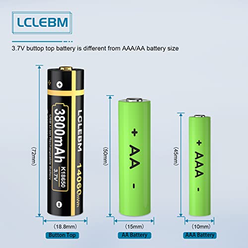 LCLEBM 3.7V 3800mAh USB Rechargeable Lithium Battery for Button Top with 2 in 1 Charge Cable for Flashlights, Camera, Headlamps, Doorbells, RC Cars (2 Pack)