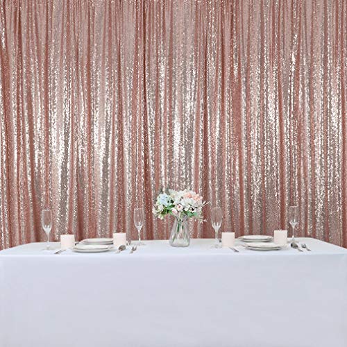 Hahuho Rose Gold Sequin Backdrop Curtain, 2PCS 2FTx8FT Glitter Backdrop Curtain for Parties, Christmas, Wedding, Party Decoration（2 Panels, 2FT x 8FT, Rose Gold