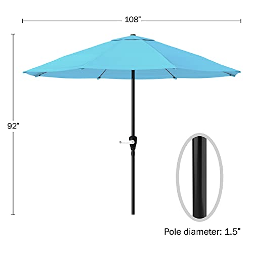 Pure Garden 9 Foot Aluminum Patio Umbrella with Auto Crank - Blue