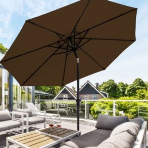 wikiwiki 9 ft patio umbrellas outdoor table market umbrella with push button tilt/crank,8 sturdy ribs, fade resistant waterproof polyester dty canopy for garden, lawn, deck, backyard & pool