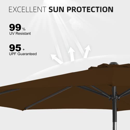 wikiwiki 9 FT Patio Umbrellas Outdoor Table Market Umbrella with Push Button Tilt/Crank,8 Sturdy Ribs, Fade Resistant Waterproof POLYESTER DTY Canopy for Garden, Lawn, Deck, Backyard & Pool