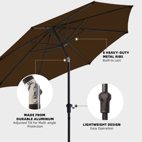 wikiwiki 9 FT Patio Umbrellas Outdoor Table Market Umbrella with Push Button Tilt/Crank,8 Sturdy Ribs, Fade Resistant Waterproof POLYESTER DTY Canopy for Garden, Lawn, Deck, Backyard & Pool