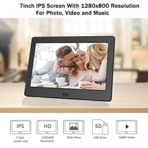 Digital Photo Frame with IPS Screen - Digital Picture Frame with 1080P Video, Music, Photo, Auto Rotate, Slide Show, Remote Control, Calendar, Time,1280x800, 16:9 (7 Inch Black)