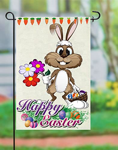 Easter Garden Flag Vertical Double Sided Rabbit Bunny Floral Egg Flag Yard Farmhouse Decoration 12 X 18 Inch