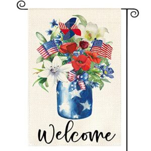 avoin colorlife patriotic 4th of july garden flag double sided outside 12×18 inch, independence day memorial day corn poppy lily yard outdoor decoration