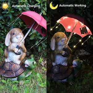 AUPO Solar Outdoor Statues, Rabbit and Turtle Solar Garden Lights, Cute Landscape Backyard Pathway Light