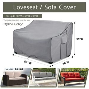 KylinLucky Patio Furniture Sofa Cover,Waterproof 2-Seater Patio Loveseat Cover, 600D Heavy Duty Oxford Waterproof Outdoor Sofa Cover,80" W x 33" D x 32" H inches Grey