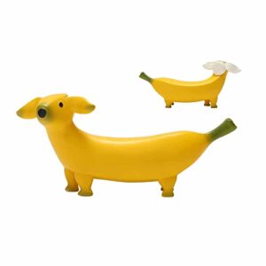 cute banana dog garden statues, banana dog sculpture funny dog statues banana puppy resin statue standing dog animals statue garden art sculpture ornaments for home outdoor garden