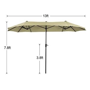 PHI VILLA 8 PCS Patio Dining Set with 13ft Large Patio Umbrella(Beige), 6 Outdoor Swivel Chairs & 1 Rectangle Metal Table for 6 Person, Patio Fruniture Dining Set for Lawn Garden(No Umbrella Base)