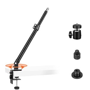 𝗨𝗽𝗴𝗿𝗮𝗱𝗲𝗱 360° rotatable camera desk mount stand, 13.4″-21.3″ adjustable tabletop light stand with 1/4″ ball head & 3/8″, 5/8″ screw for photography videography live streaming virtual meetings