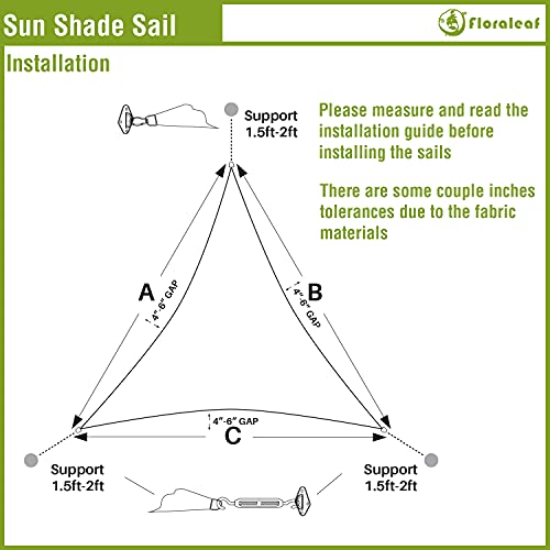 FLORALEAF 12'x12'x12' Sun Shade Sail Triangle Canopy UV Block Sun Shade for Outdoor Patio Garden Backyard Awning
