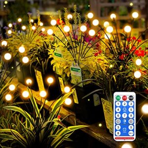 solar powered firefly lights, 4 pack 8led solar garden lights, firefly lights outdoor waterproof with remote control 8 lighting modes, solar outdoor lights decorative for pathway yard patio landscape