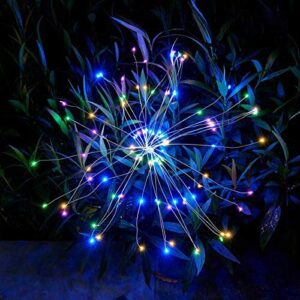 helesin solar lights outdoor decorative, solar powered decorative stake landscape light diy flowers fireworks stars for walkway pathway backyard christmas party decor （mulit-color）