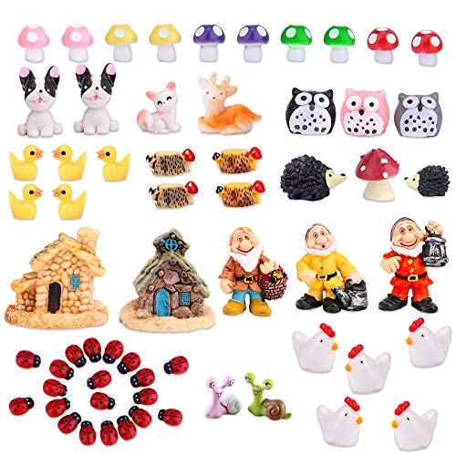 TCJJ 61 Pieces Fairy Garden Accessories, Miniature Fairy Garden Gnomes Garden Houses and Figurines DIY Micro Landscape Ornaments for Garden Dollhouse Potted Plant Bonsai Terrarium Decor