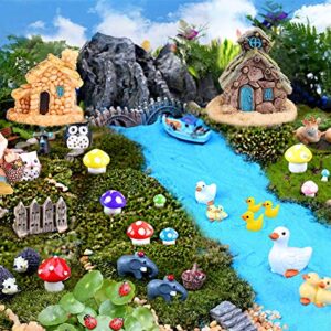 TCJJ 61 Pieces Fairy Garden Accessories, Miniature Fairy Garden Gnomes Garden Houses and Figurines DIY Micro Landscape Ornaments for Garden Dollhouse Potted Plant Bonsai Terrarium Decor