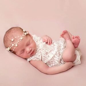 EDERA Newborn Photography Props Baby Photoshoots Pearl Headbands Girl Photo Posing Tieback (H Ivory)