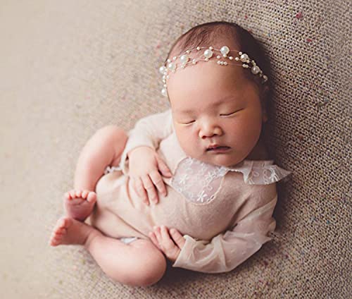 EDERA Newborn Photography Props Baby Photoshoots Pearl Headbands Girl Photo Posing Tieback (H Ivory)