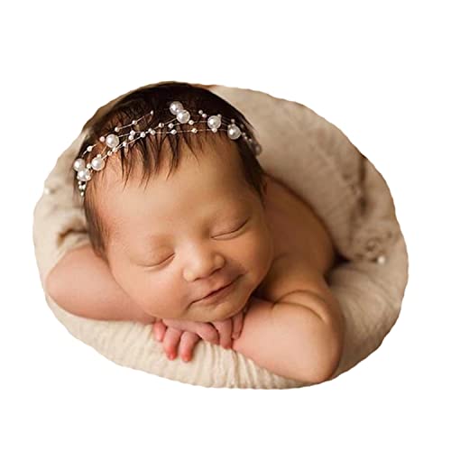 EDERA Newborn Photography Props Baby Photoshoots Pearl Headbands Girl Photo Posing Tieback (H Ivory)
