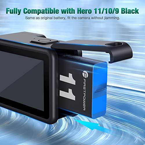 FirstPower Hero 11/10/9 Battery 3-Pack 2250mAh and Triple Slot USB Fast Charger for GoPro Hero 11 Black, GoPro Hero 10 Black, GoPro Hero 9 Black, Fully Compatible with GoPro9 GoPro10 GoPro11 Original