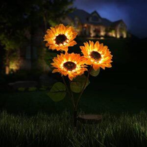 doingart solar sunflower lights,upgrade solar powered sunflower lights with 3 sunflower,led solar lights outdoor for patio lawn garden yard pathway decoration