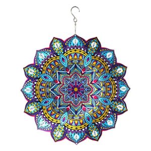 exhart 3d mandala wind spinner – laser cut metal mandala art hanging décor w/crystal accent beads –starburst décor, hanging wind spinner, 3d metal art, indoor/outdoor decor, 12 inches