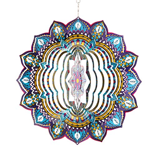 Exhart 3D Mandala Wind Spinner – Laser Cut Metal Mandala Art Hanging Décor w/Crystal Accent Beads –Starburst Décor, Hanging Wind Spinner, 3D Metal Art, Indoor/Outdoor Decor, 12 Inches