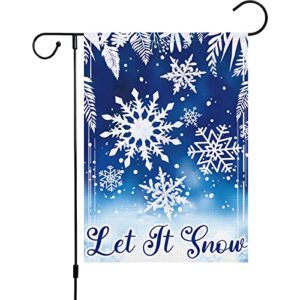 heyfibro let it snow garden flag winter christmas garden flags 12×18 inch double sided burlap snowflake banner for winter holiday christmas yard outdoor decoration(only flag)