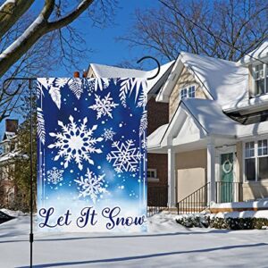 Heyfibro Let it Snow Garden Flag Winter Christmas Garden Flags 12x18 Inch Double Sided Burlap Snowflake Banner for Winter Holiday Christmas Yard Outdoor Decoration(ONLY FLAG)