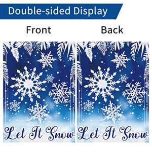 Heyfibro Let it Snow Garden Flag Winter Christmas Garden Flags 12x18 Inch Double Sided Burlap Snowflake Banner for Winter Holiday Christmas Yard Outdoor Decoration(ONLY FLAG)