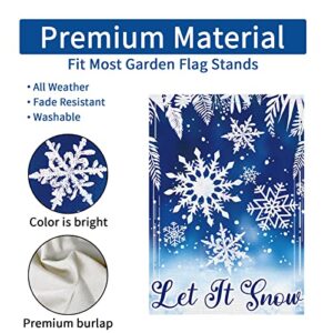 Heyfibro Let it Snow Garden Flag Winter Christmas Garden Flags 12x18 Inch Double Sided Burlap Snowflake Banner for Winter Holiday Christmas Yard Outdoor Decoration(ONLY FLAG)