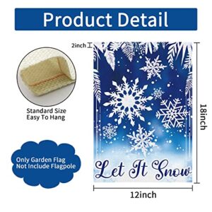 Heyfibro Let it Snow Garden Flag Winter Christmas Garden Flags 12x18 Inch Double Sided Burlap Snowflake Banner for Winter Holiday Christmas Yard Outdoor Decoration(ONLY FLAG)