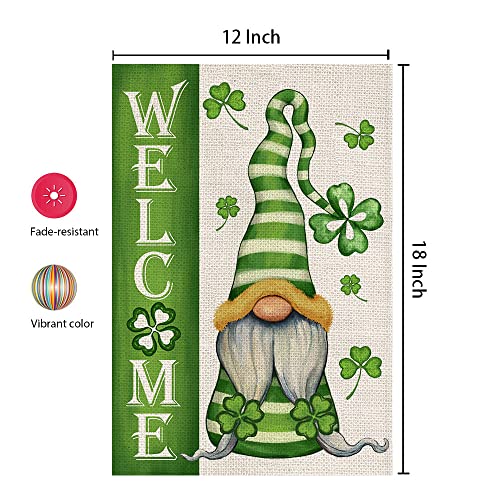 CROWNED BEAUTY St Patricks Day Garden Flag Gnome Shamrock Welcome 12×18 Inch Double Sided Green Clover Small Outside Vertical Holiday Yard Decor