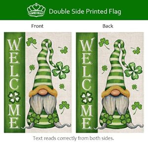 CROWNED BEAUTY St Patricks Day Garden Flag Gnome Shamrock Welcome 12×18 Inch Double Sided Green Clover Small Outside Vertical Holiday Yard Decor