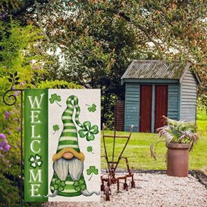 CROWNED BEAUTY St Patricks Day Garden Flag Gnome Shamrock Welcome 12×18 Inch Double Sided Green Clover Small Outside Vertical Holiday Yard Decor