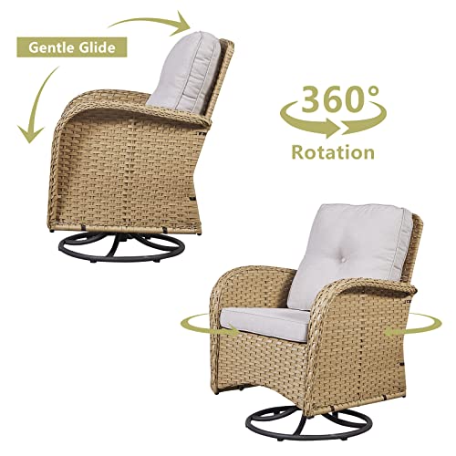 HUMMUH 5-Piece Patio Furniture Wicker Outdoor Conversation Set,All-Weather Rattan Swivel Chairs Bistro Set with Loveseat Coffee Table for Backyard,Poolside,Deck (Yellow/Beige)