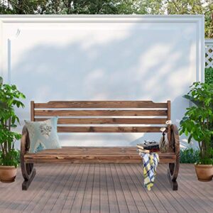 j-sun-7 outdoor rustic bench 2-person wood wagon wheel bench with backrest wood patio bench for backyard, garden